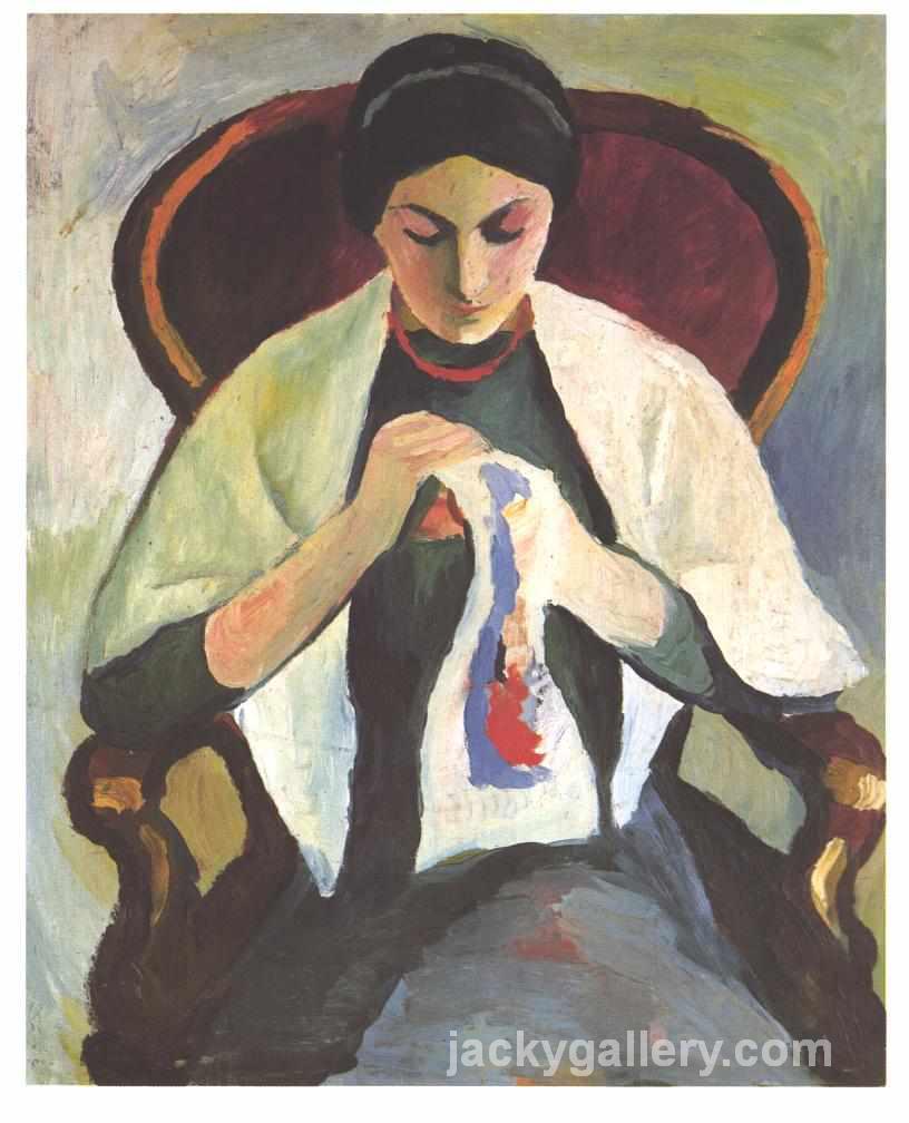 Woman Sewing, August Macke painting